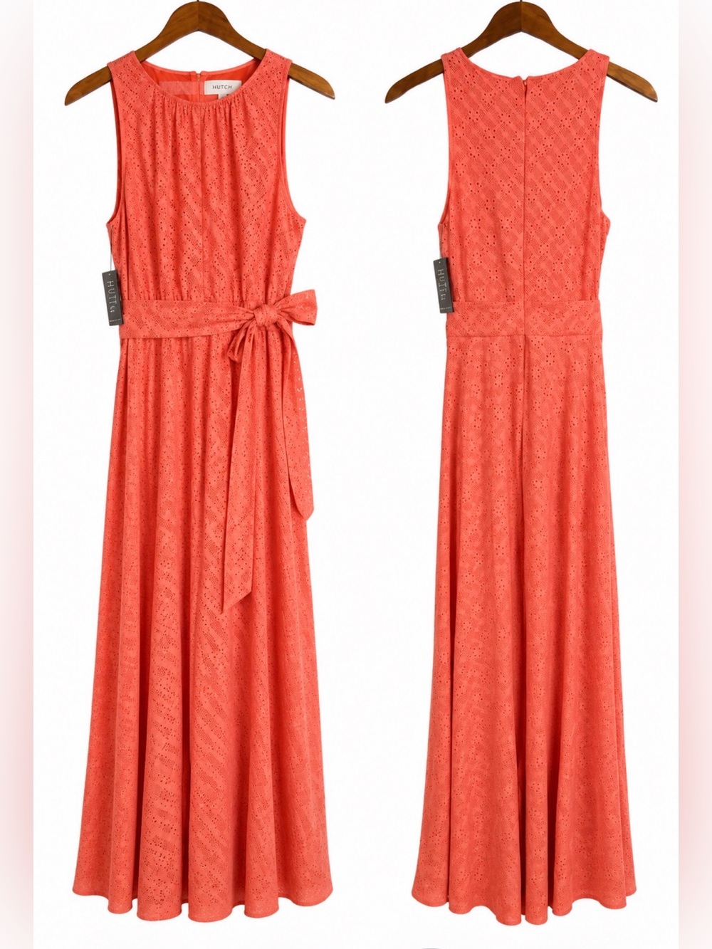 Hutch‎ Eyelet Maxi Dress Tie Waist Sleeveless Coral XS NWT